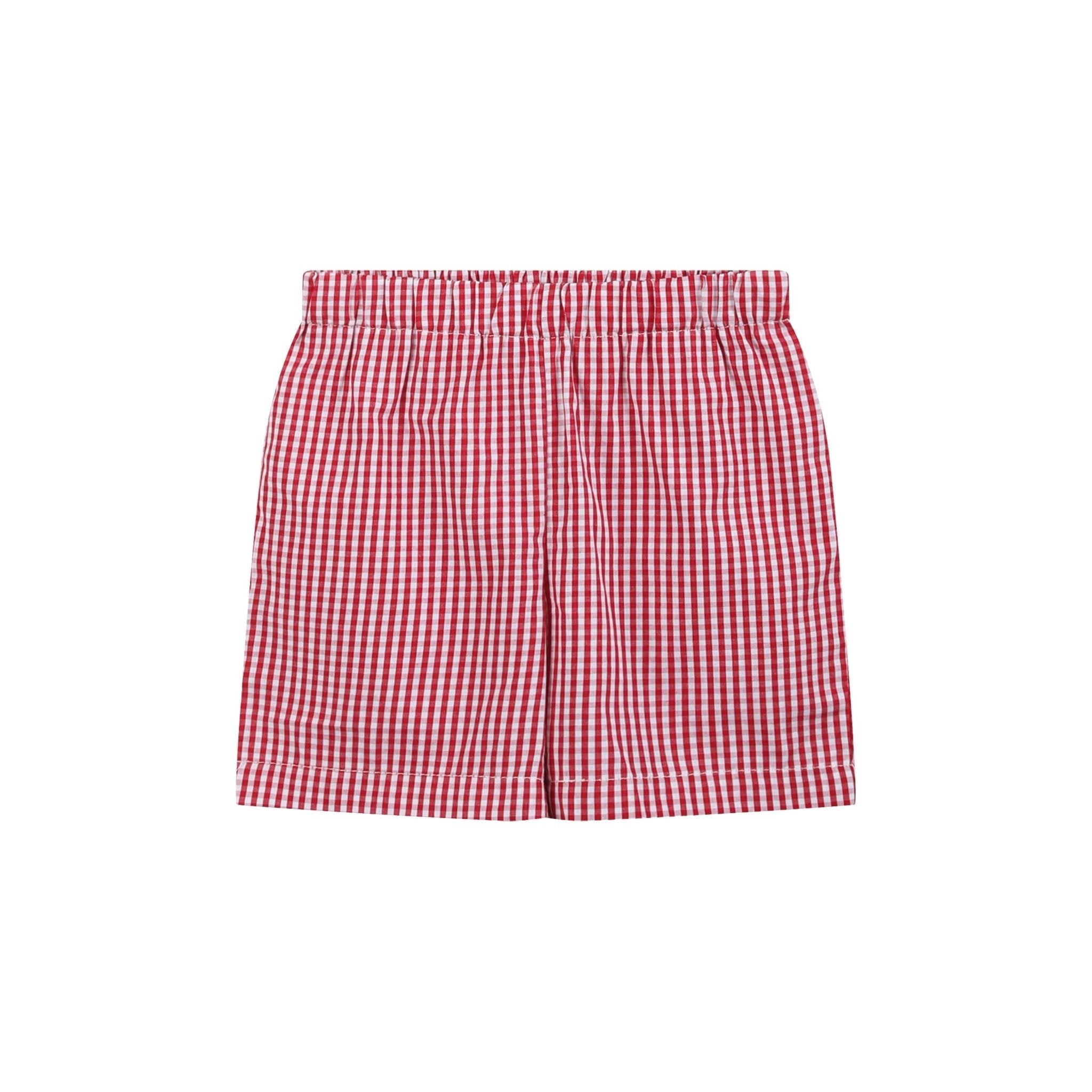 Baseball Smocked Shirt and Red Gingham Shorts Set