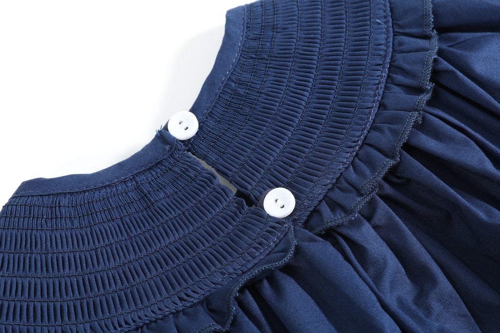 Blue Nativity Smocked Ruffle Bishop Dress