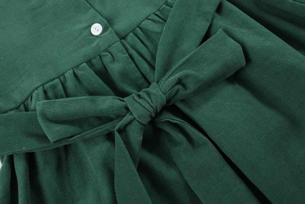 Green Corduroy Santa Smocked Dress