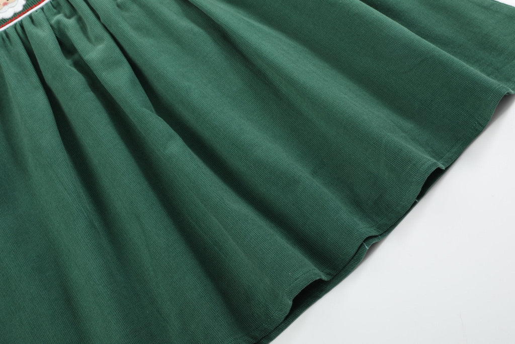 Green Corduroy Santa Smocked Dress