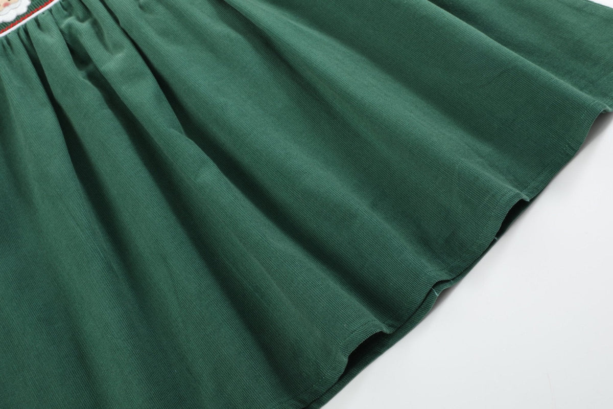 Green Corduroy Santa Smocked Dress