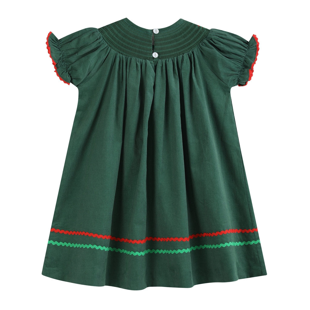 Green Corduroy Smocked Bishop Dress