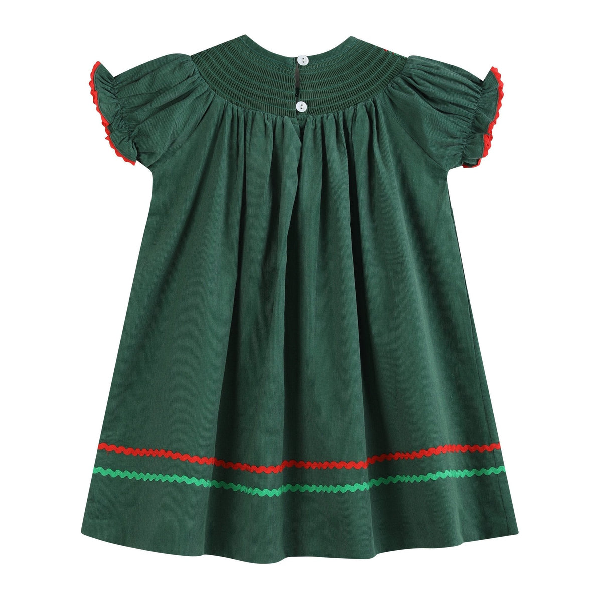 Green Corduroy Smocked Bishop Dress