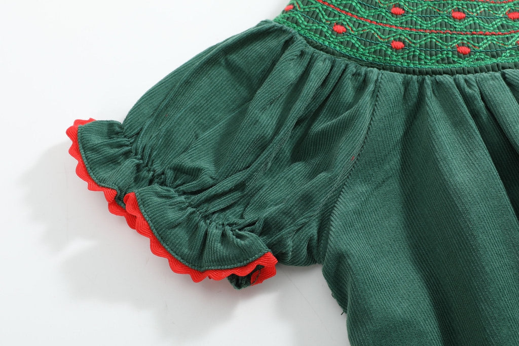 Green Corduroy Smocked Bishop Dress