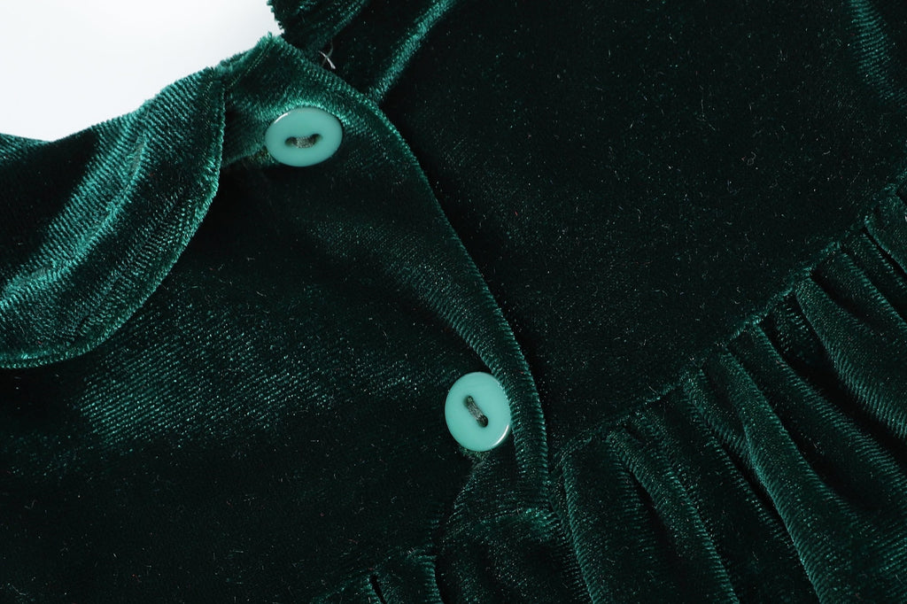 Green Velvet Ruffle Dress