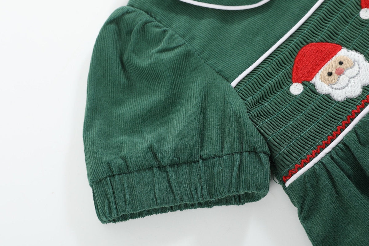 Green Corduroy Santa Smocked Dress and Bloomers