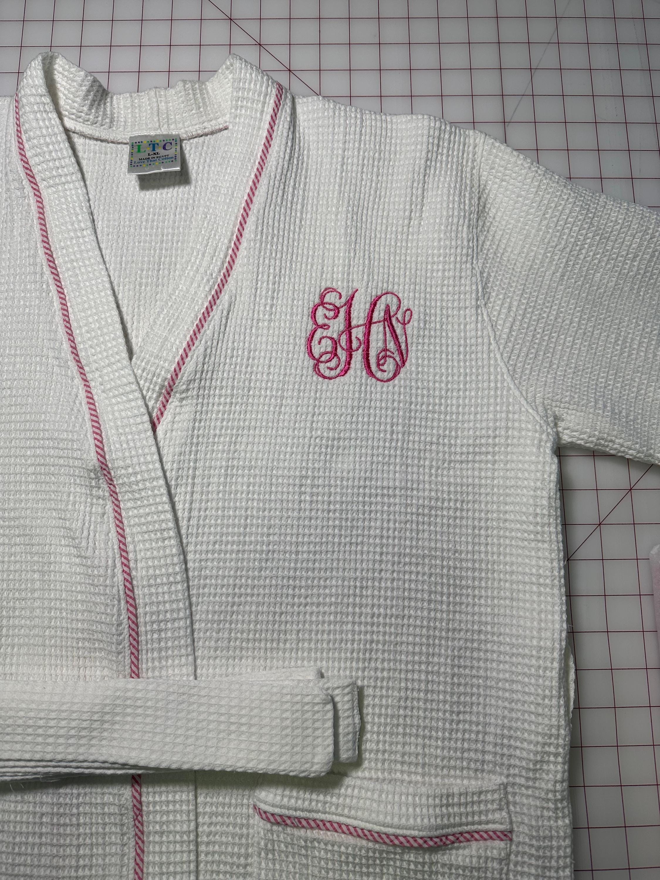 Monogram | Personalized Waffle Robe: Seersucker Trim, Cotton Lounge Wear
