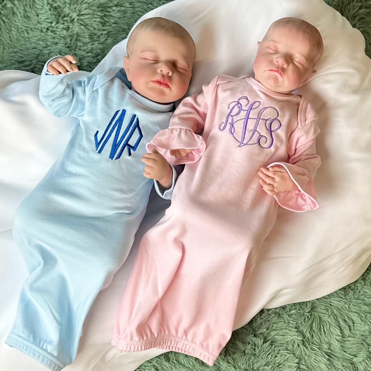 Custom Infant Gown - Monogrammed, Hidden Side Zipper, Lap Shoulder, Elastic Bottom