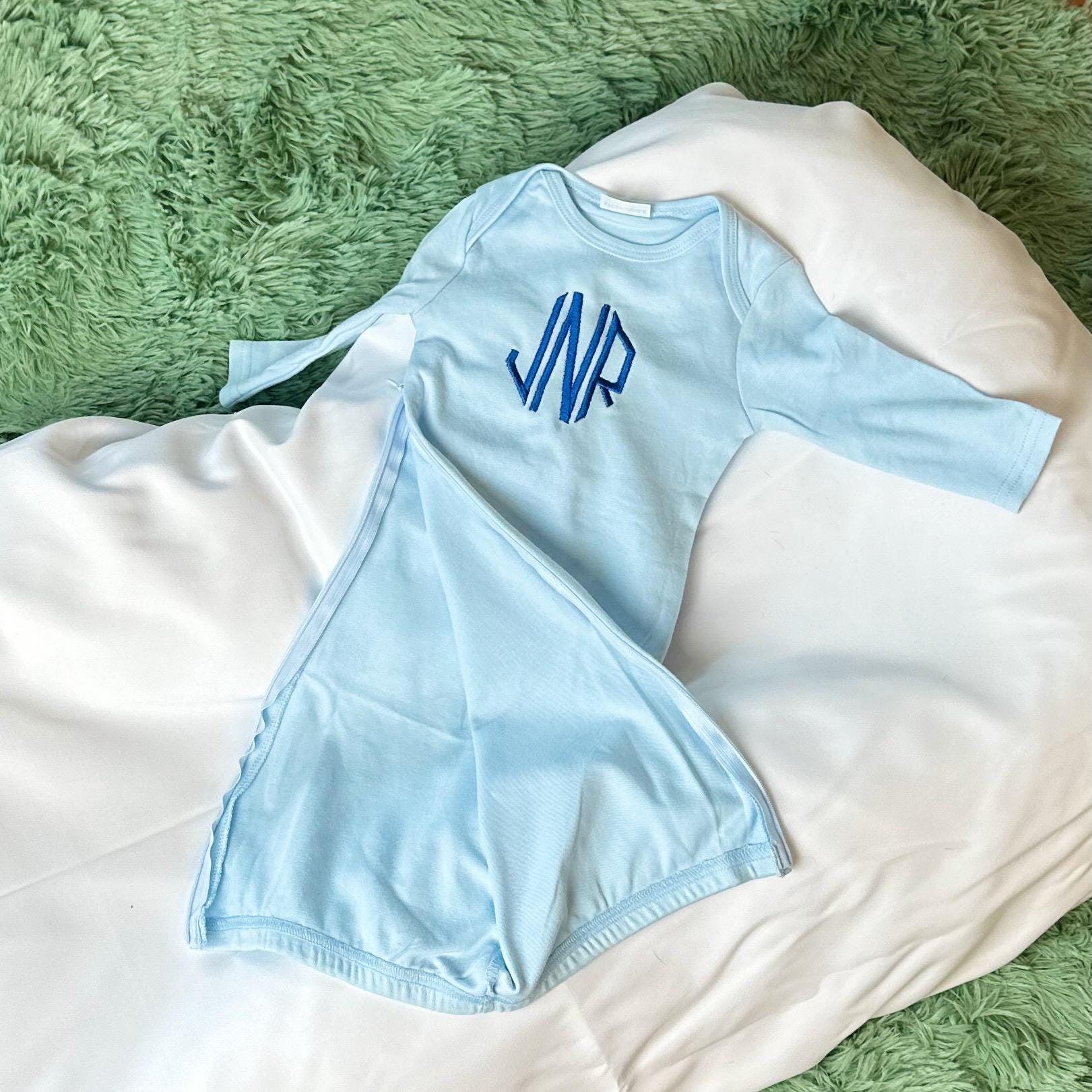 Custom Infant Gown - Monogrammed, Hidden Side Zipper, Lap Shoulder, Elastic Bottom