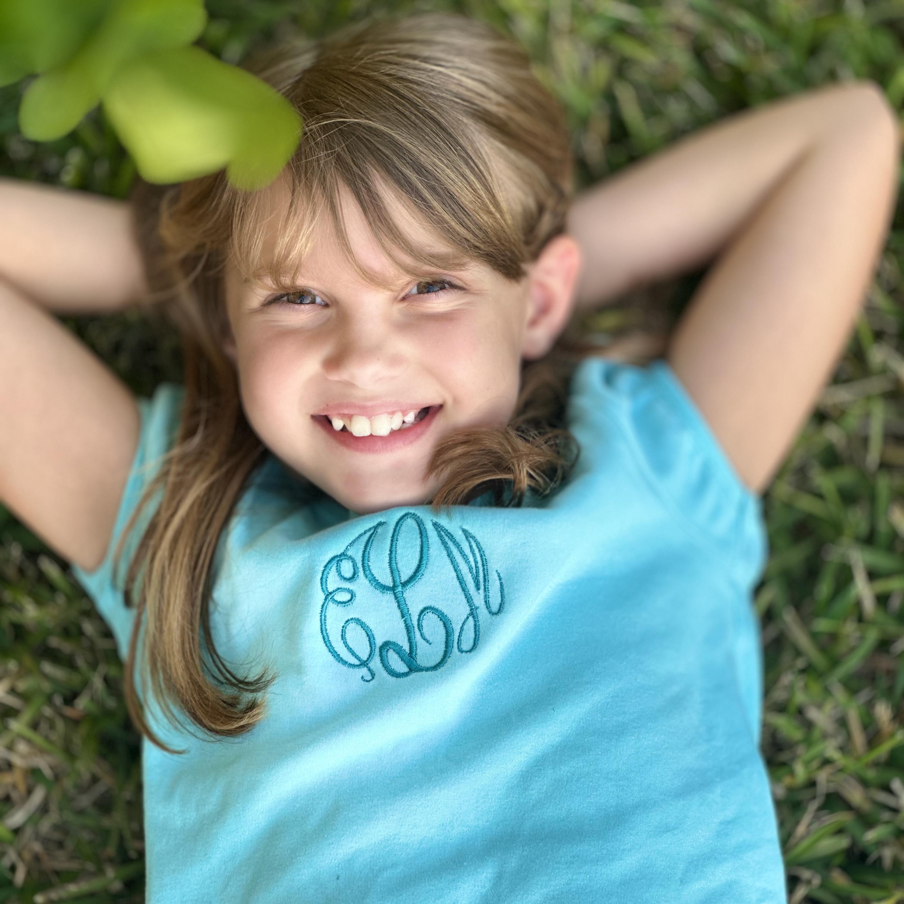 Girls' Monogrammed Puff Sleeve Cotton Shirt: Personalized Ruffle Detail Top