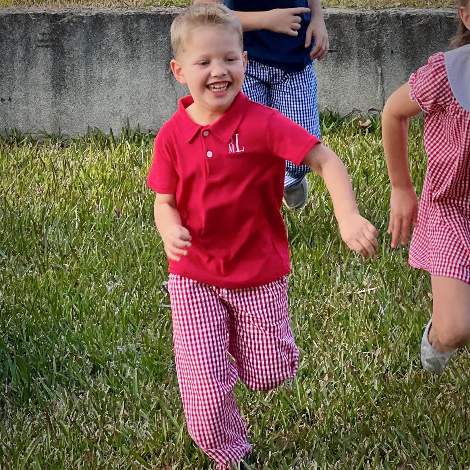 Custom Monogram Toddler Boys' Gingham Pants - Personalized Kids Clothing