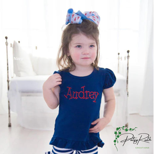 Baby Girls' Monogrammed Puff Sleeve Cotton Shirt: Personalized Ruffle Detail Top