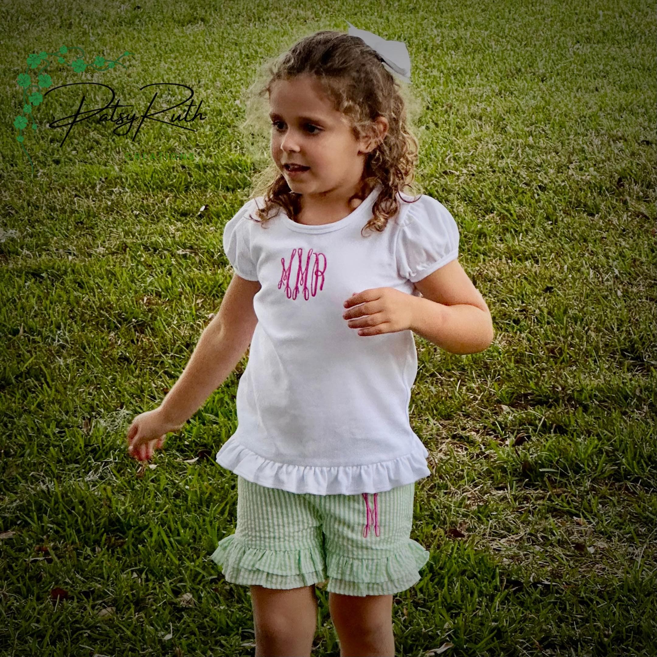 Baby Girls' Monogrammed Puff Sleeve Cotton Shirt: Personalized Ruffle Detail Top