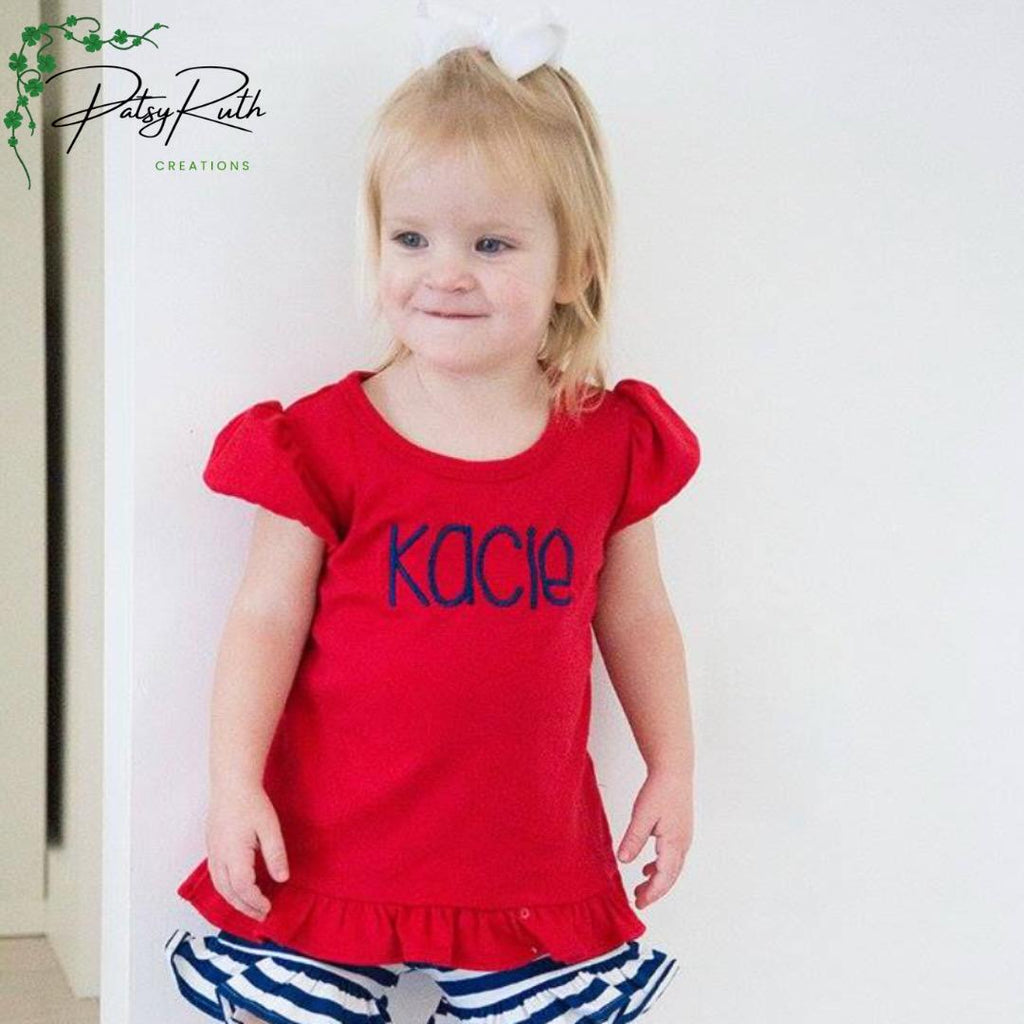 Baby Girls' Monogrammed Puff Sleeve Cotton Shirt: Personalized Ruffle Detail Top