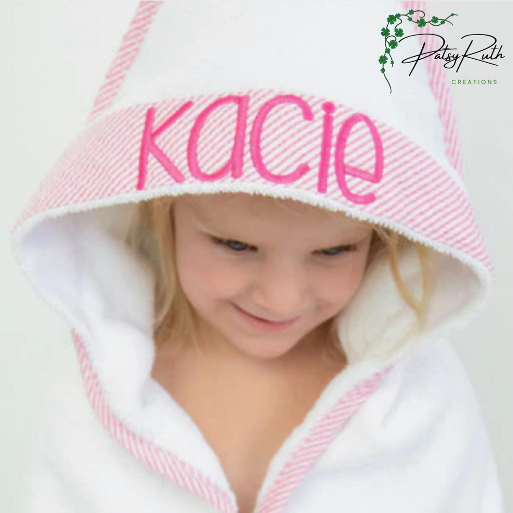 Personalized Baby Hooded Bath Towel - Seersucker Trim