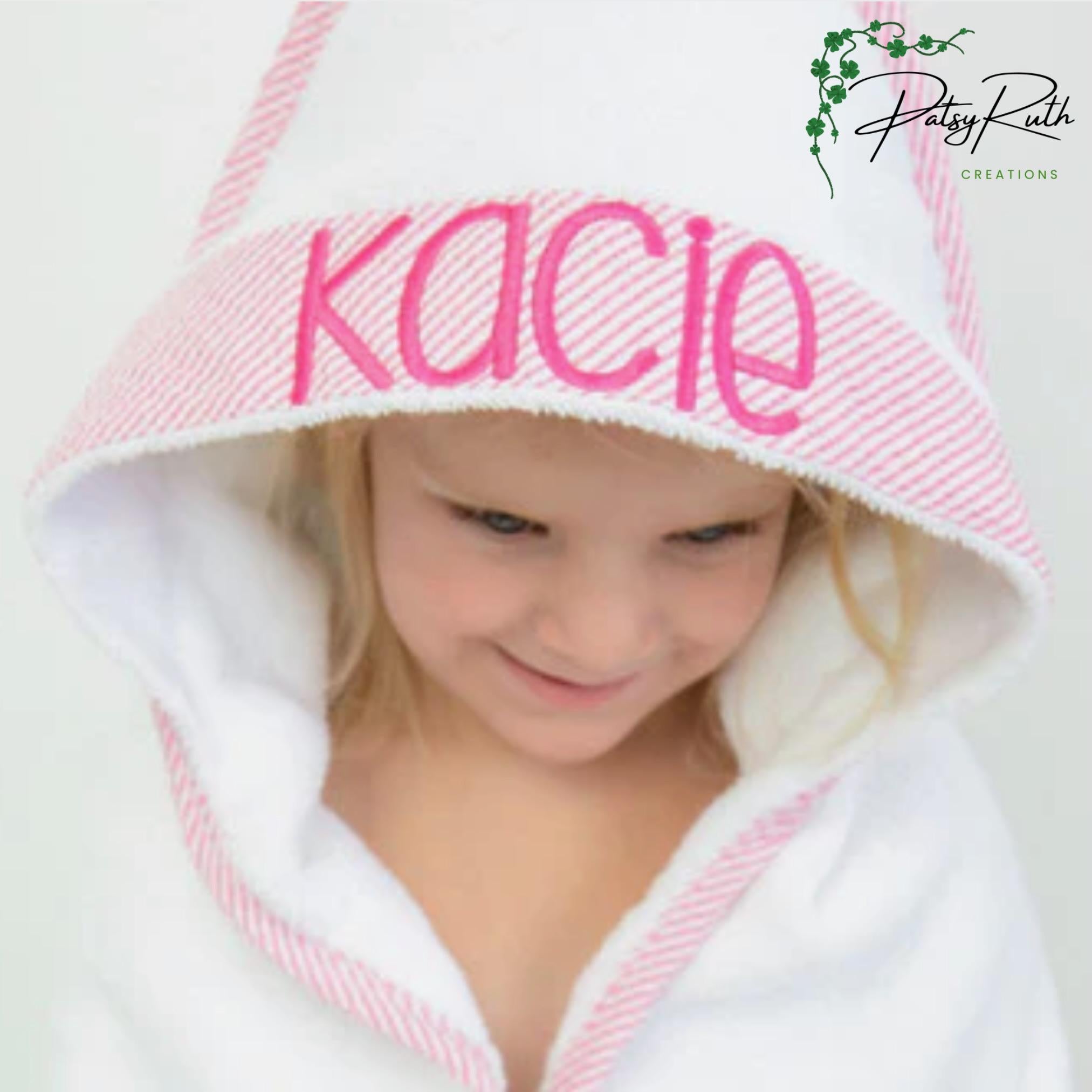 Personalized Baby Hooded Bath Towel - Seersucker Trim