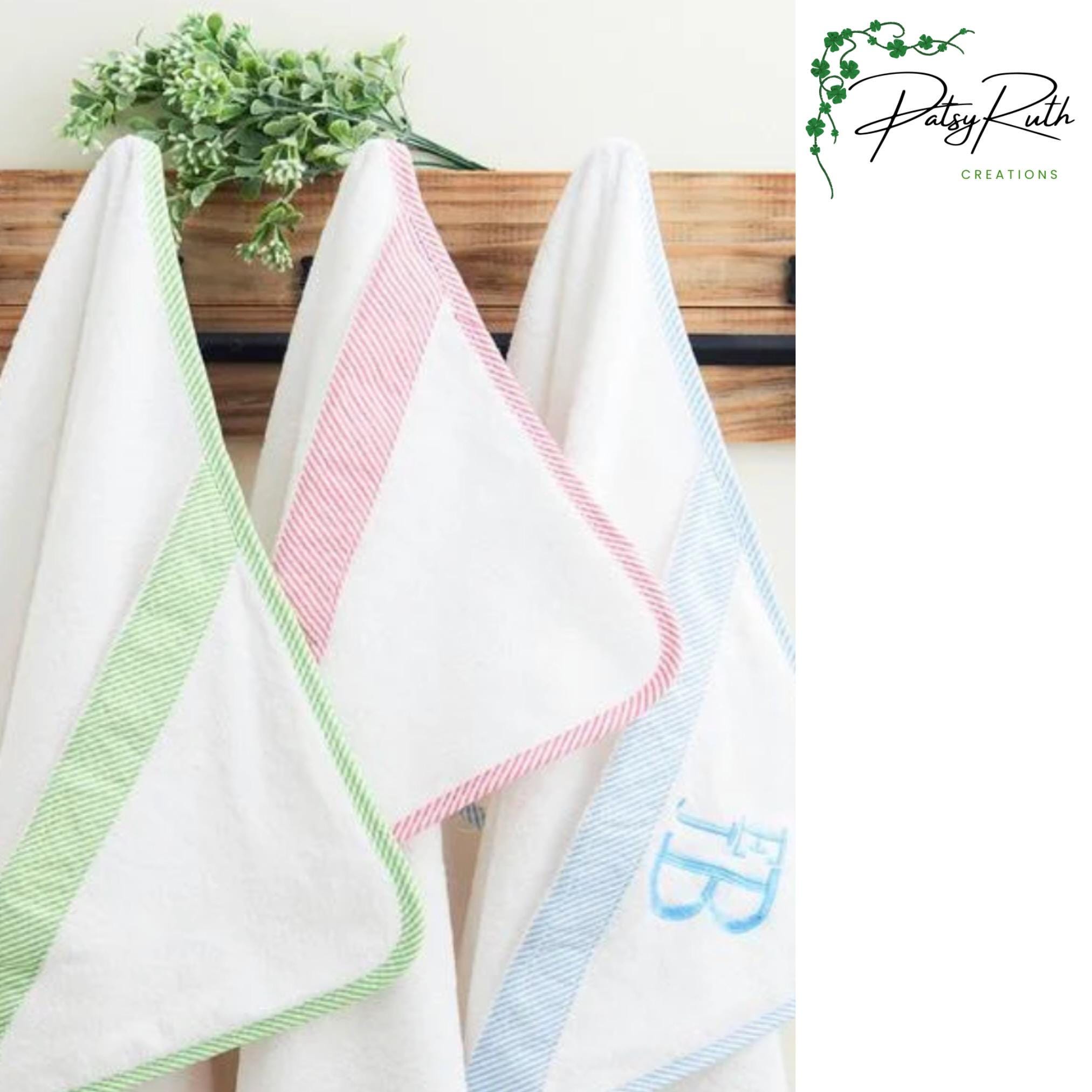 Personalized Baby Hooded Bath Towel - Seersucker Trim