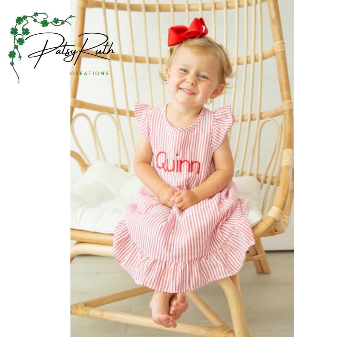 Toddler Girls' Custom Name Seersucker Sundress | Monogram Summer Dress