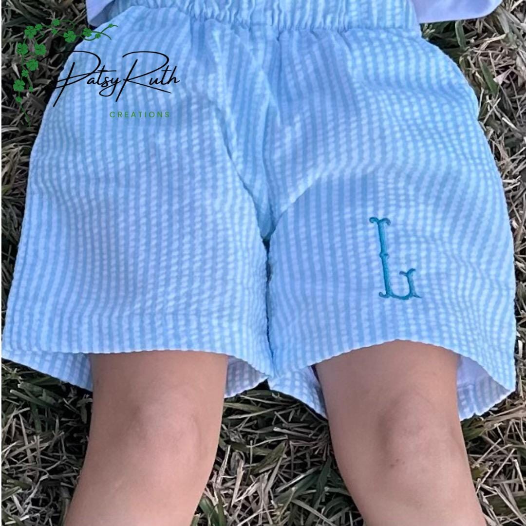Custom Monogram Boys' Seersucker & Gingham Shorts - Personalized Kids Clothing