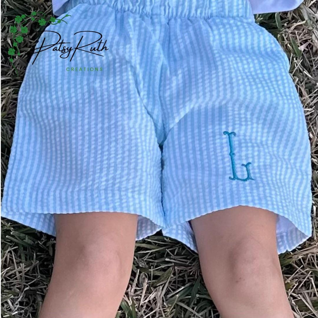Custom Monogram Toddler Boys' Seersucker & Gingham Shorts - Personalized Kids Clothing