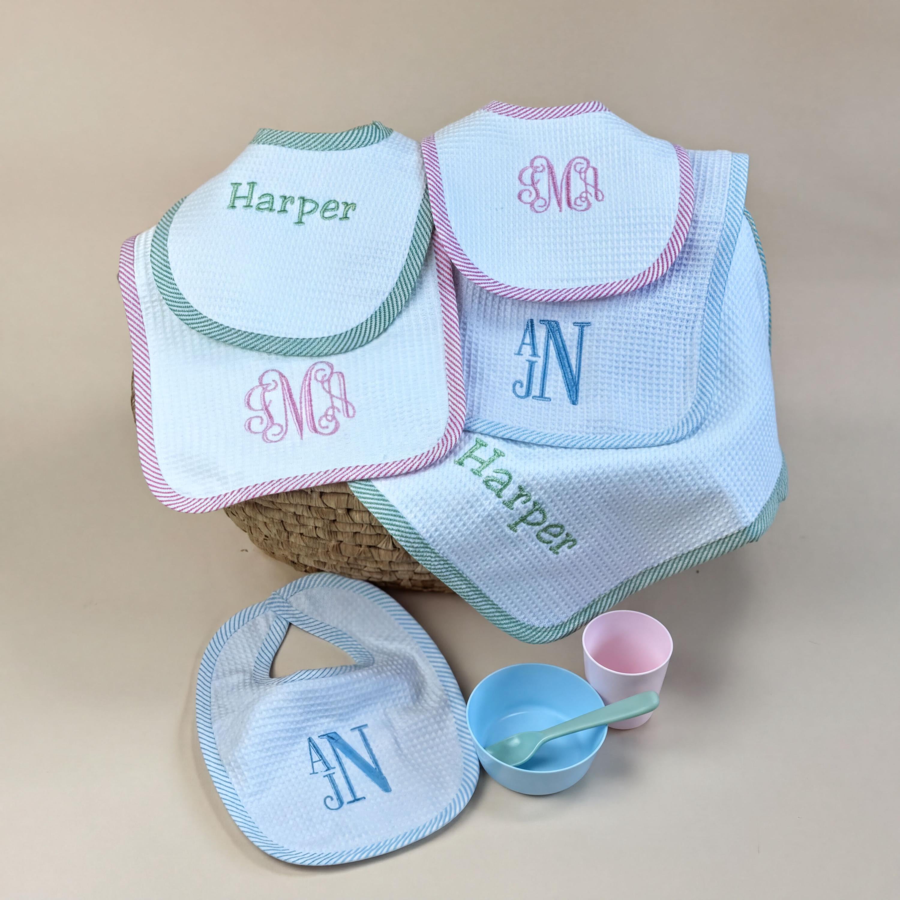 Personalized Seersucker Bib & Burp Cloth Set
