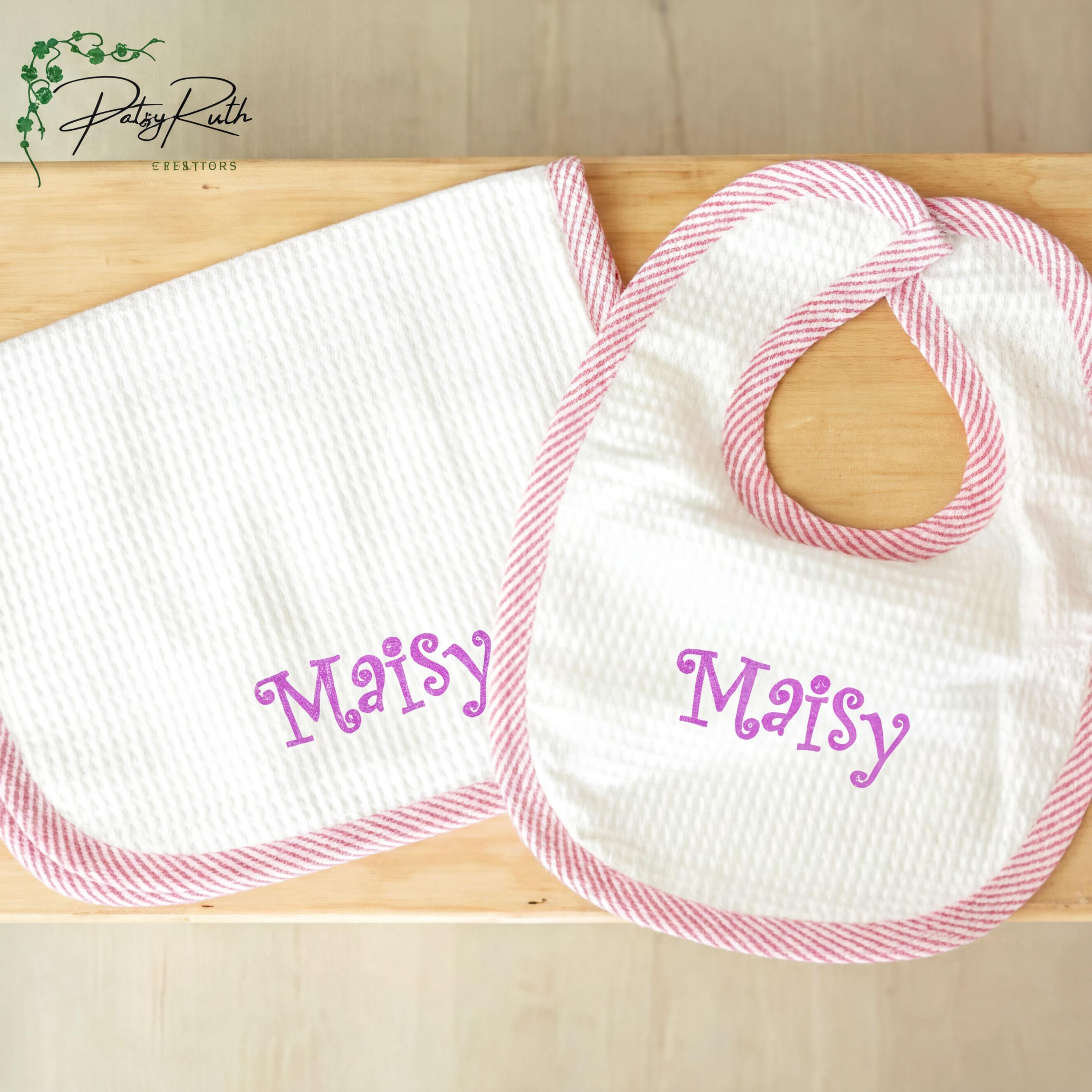 Personalized Seersucker Bib & Burp Cloth Set