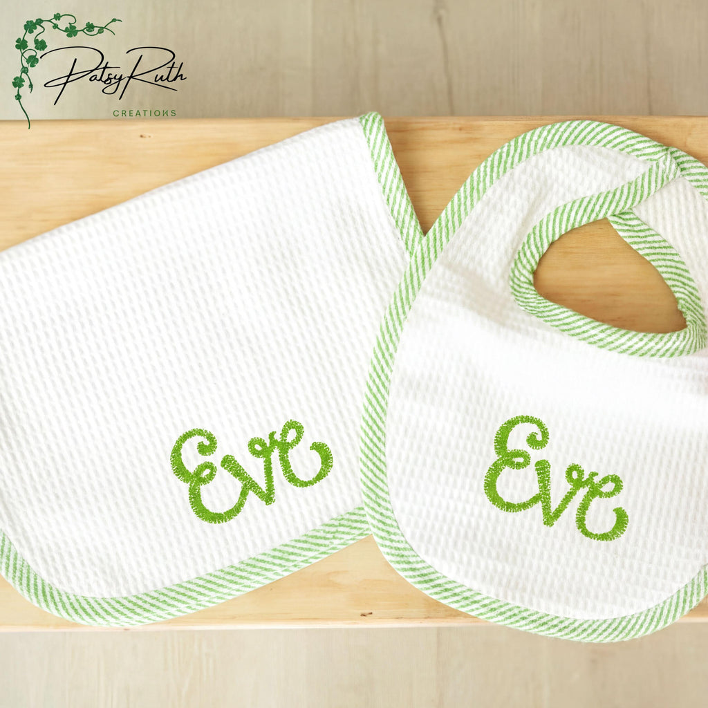 Personalized Seersucker Bib & Burp Cloth Set