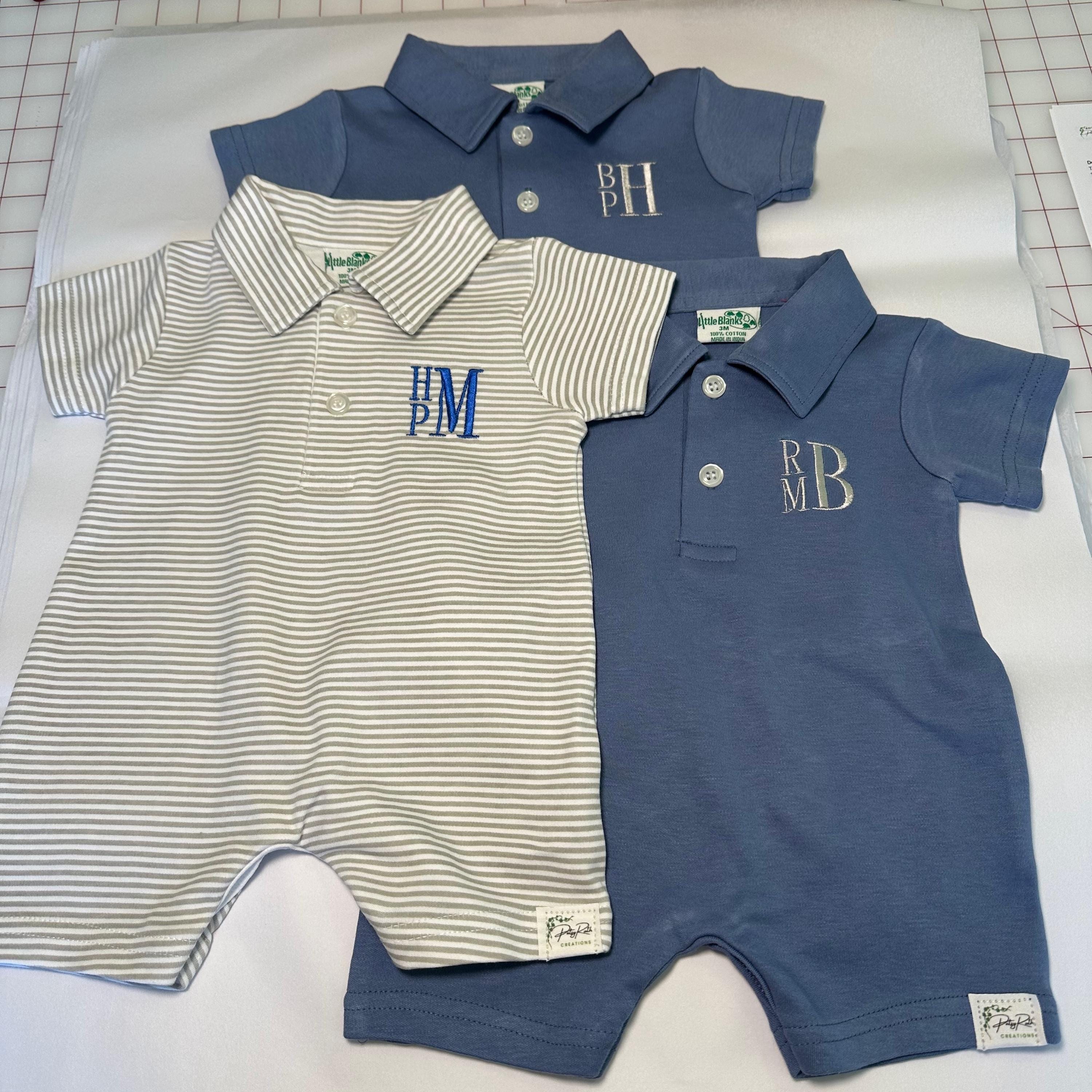 Monogrammed Personalized Baby Polo Romper - Soft Cotton, Easy Snap Closure