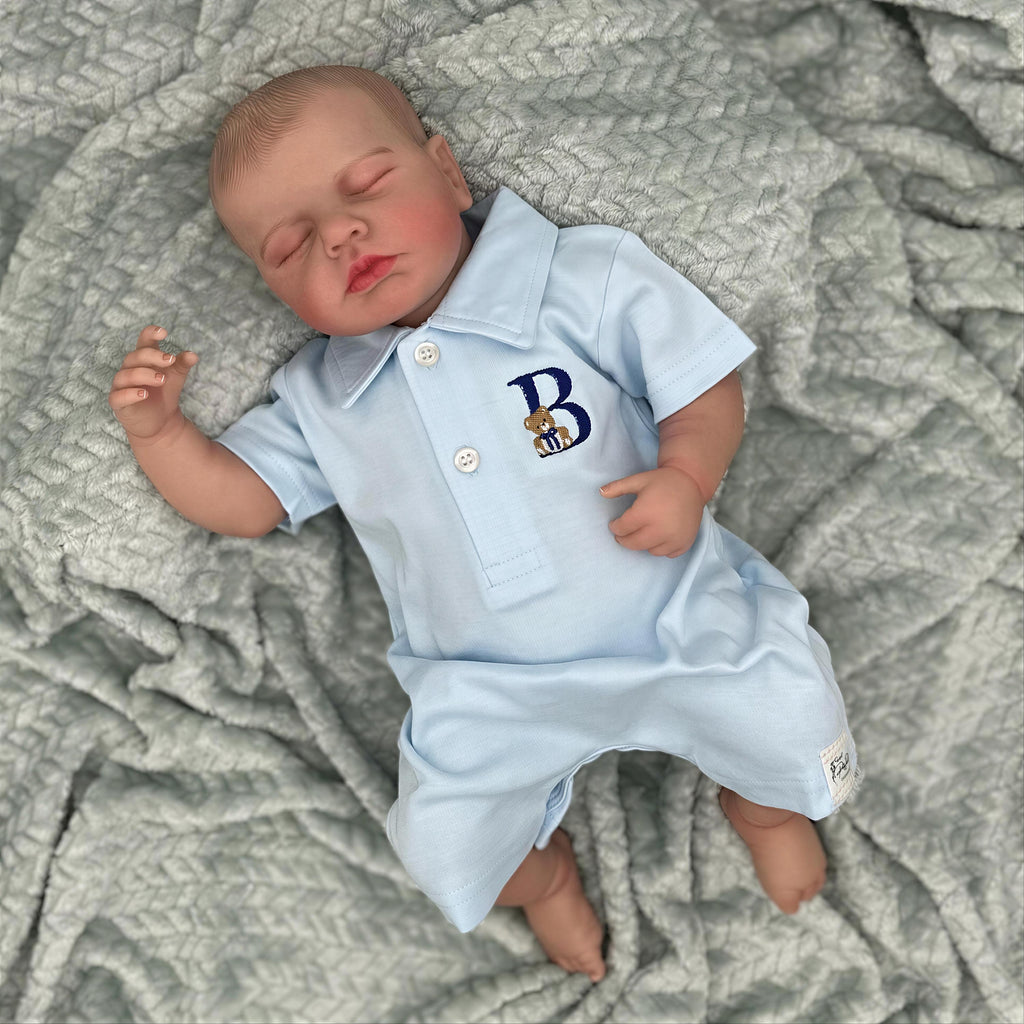 Monogrammed Personalized Baby Polo Romper - Soft Cotton, Easy Snap Closure