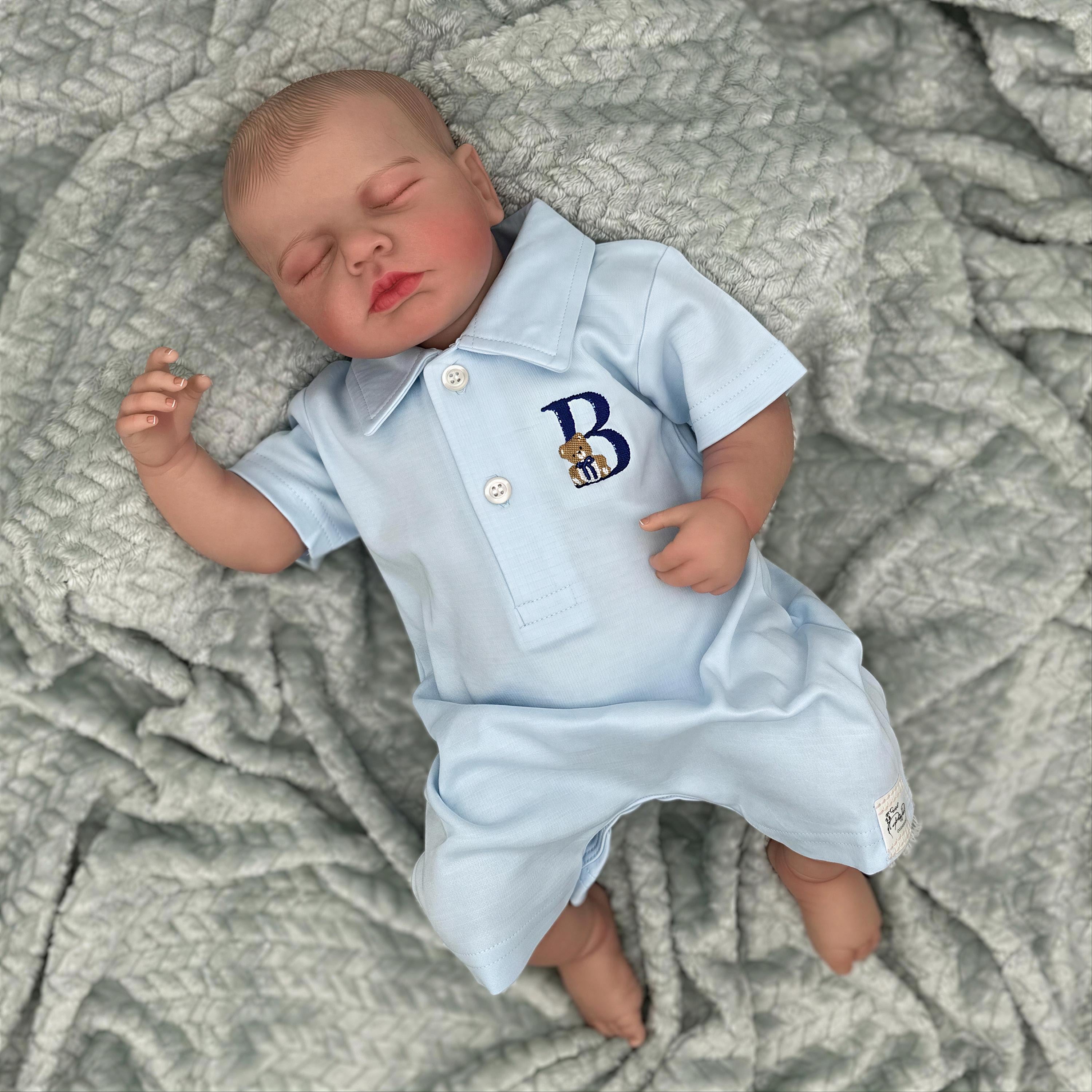 Monogrammed Personalized Baby Polo Romper - Soft Cotton, Easy Snap Closure