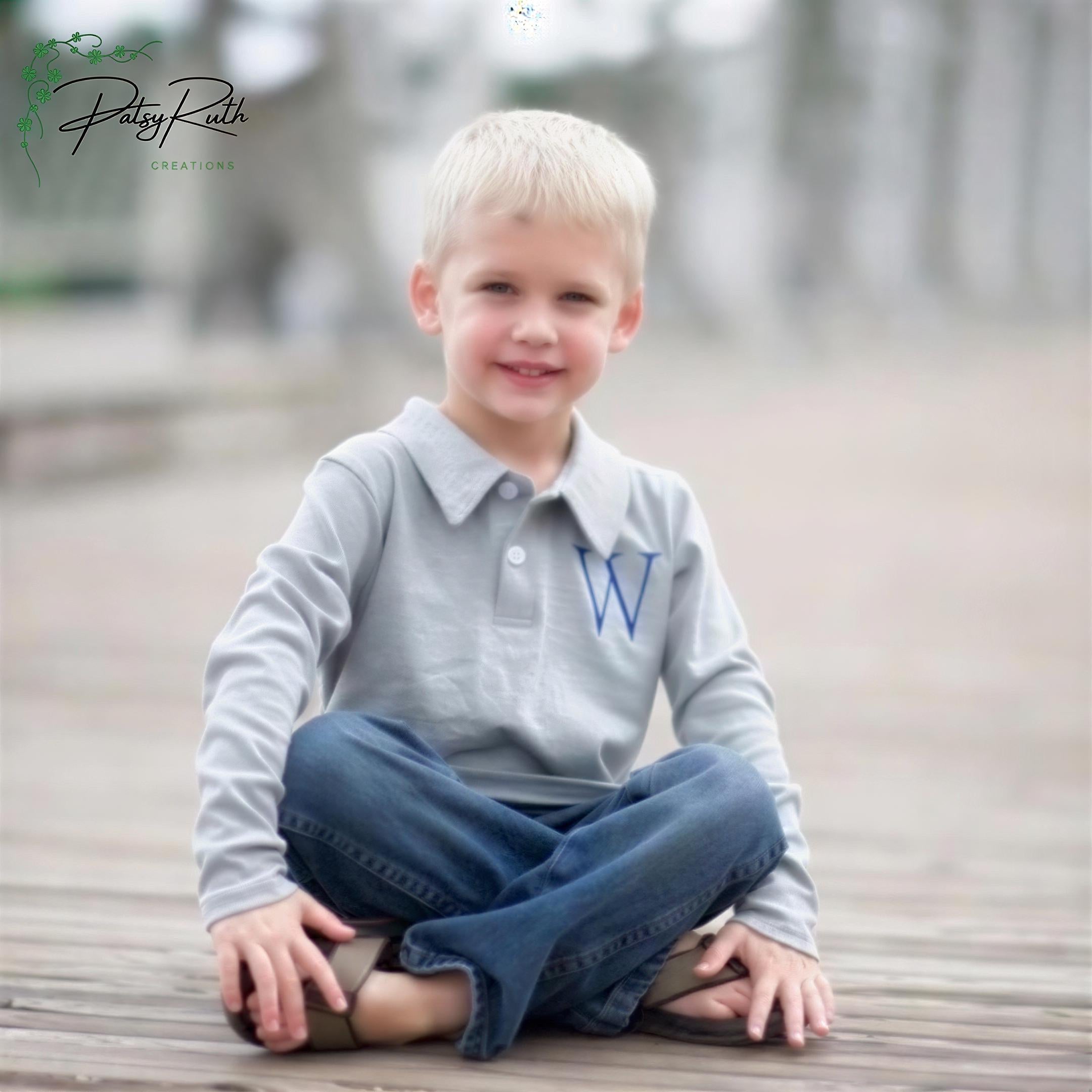 Baby Boy Long-Sleeve Polo Shirt, Personalized Monogram