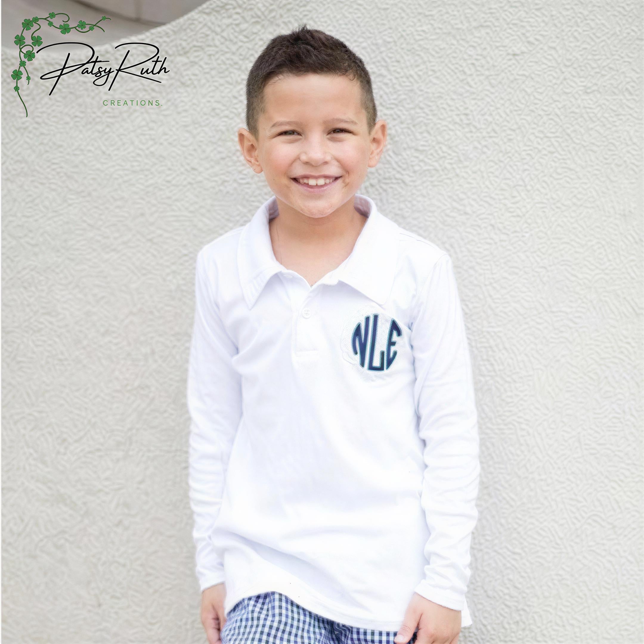 Baby Boy Long-Sleeve Polo Shirt, Personalized Monogram