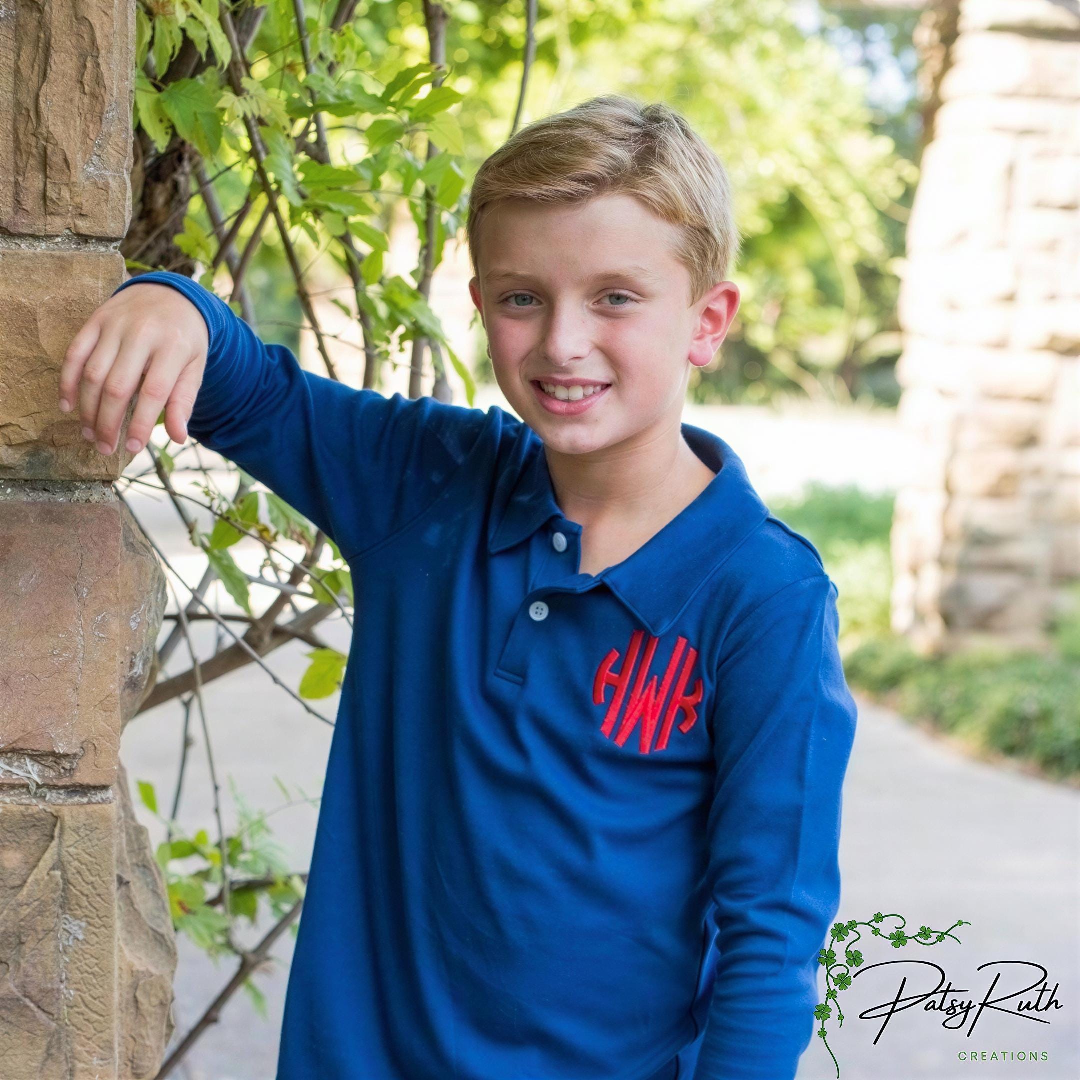 Boys Long-Sleeve Polo Shirt, Personalized Monogram