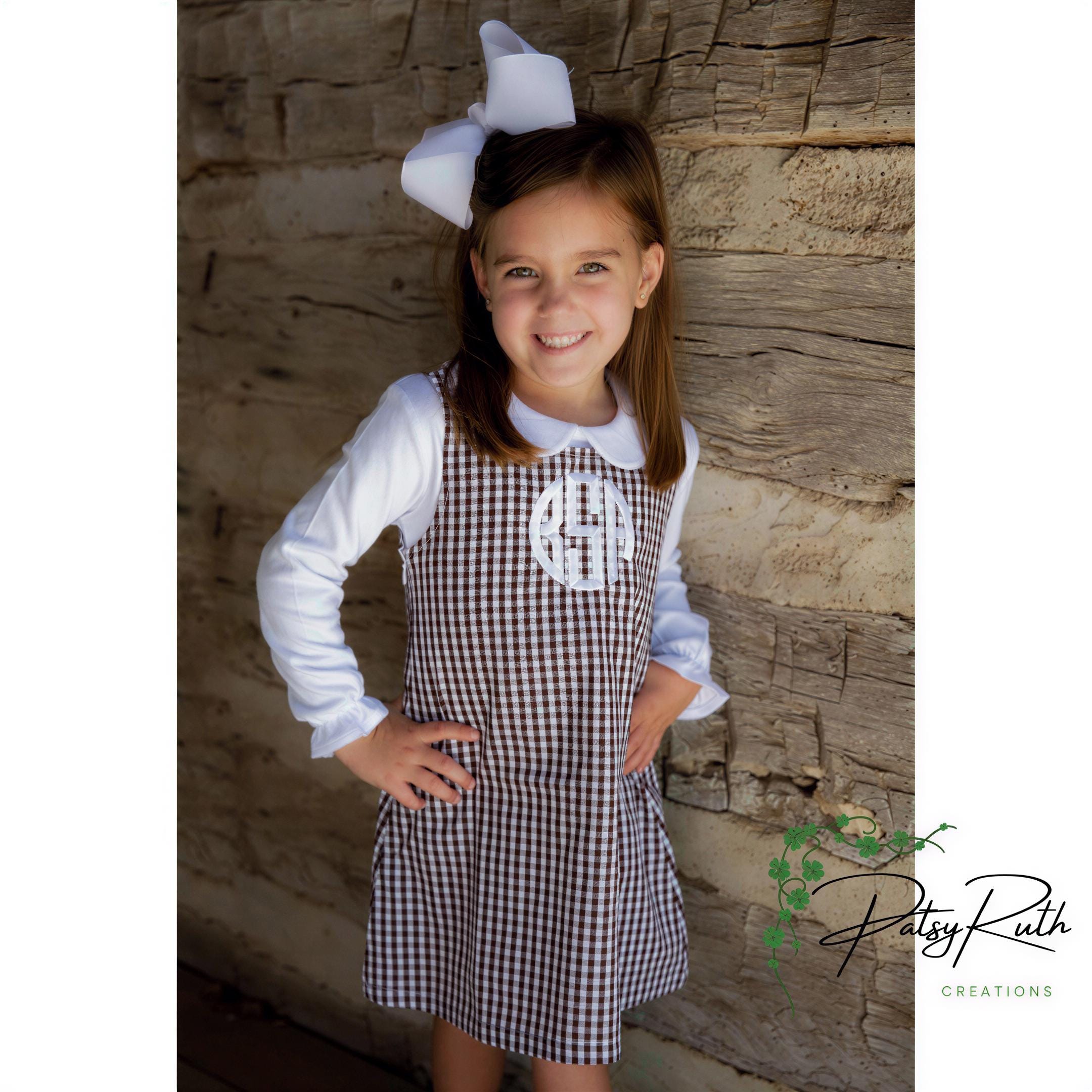 Personalized Seersucker Gingham Jumper Dress For Toddlers - Monogram Name Outfit