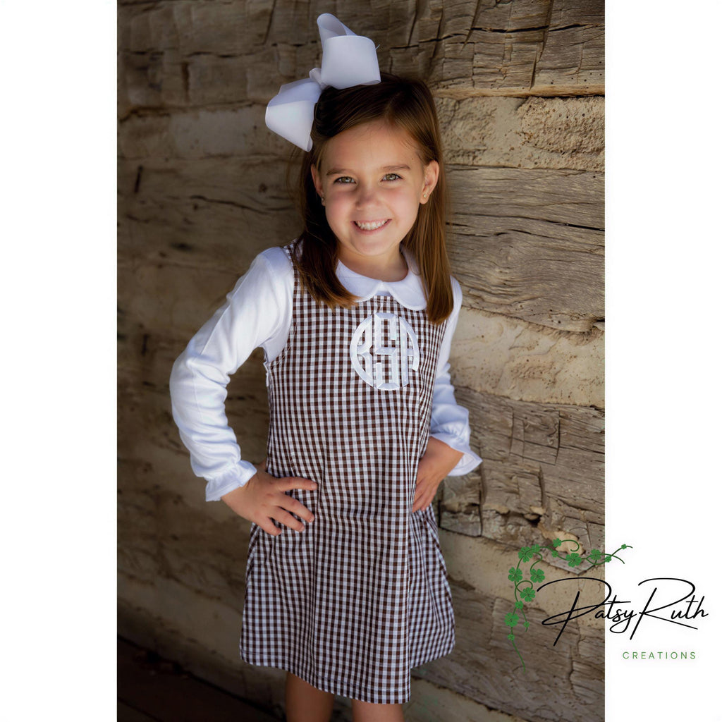 Personalized Seersucker Gingham Jumper Dress For Baby- Monogram Name Outfit