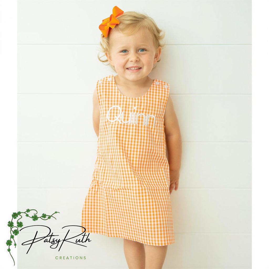 Personalized Seersucker Gingham Jumper Dress For Toddlers - Monogram Name Outfit