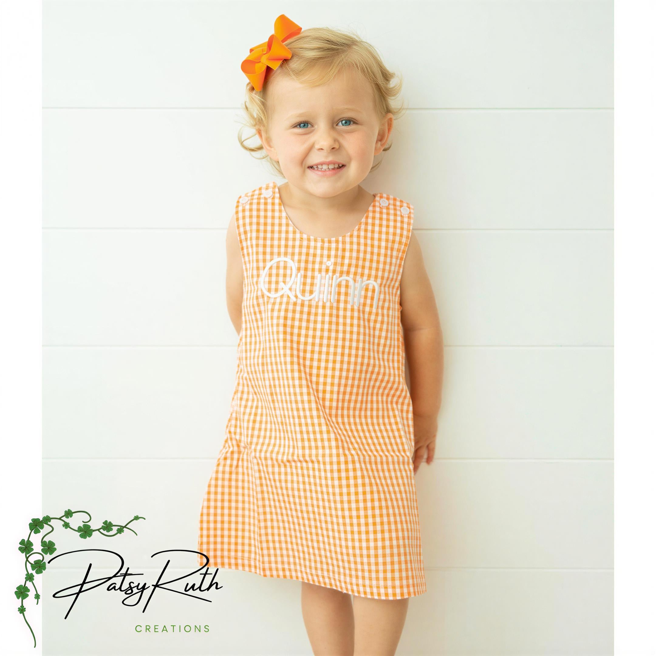 Personalized Seersucker Gingham Jumper Dress For Toddlers - Monogram Name Outfit