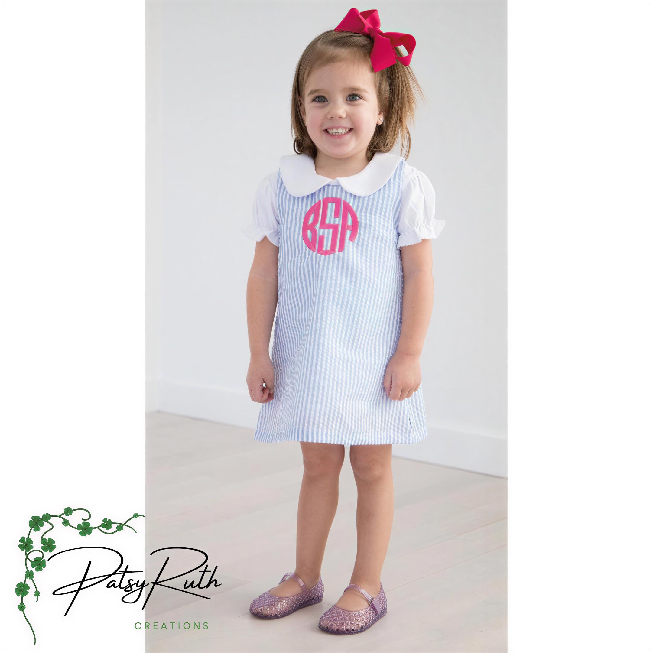 Personalized Seersucker Gingham Jumper Dress For Toddlers - Monogram Name Outfit