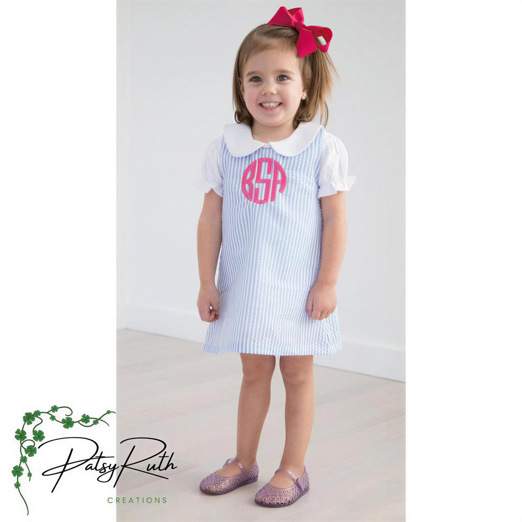 Personalized Seersucker Gingham Jumper Dress For Baby- Monogram Name Outfit