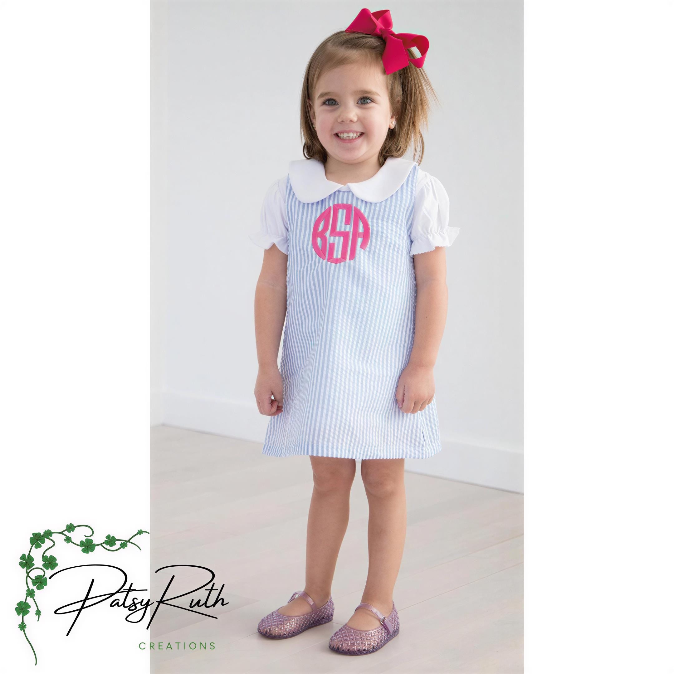 Personalized Seersucker Gingham Jumper Dress For Baby- Monogram Name Outfit