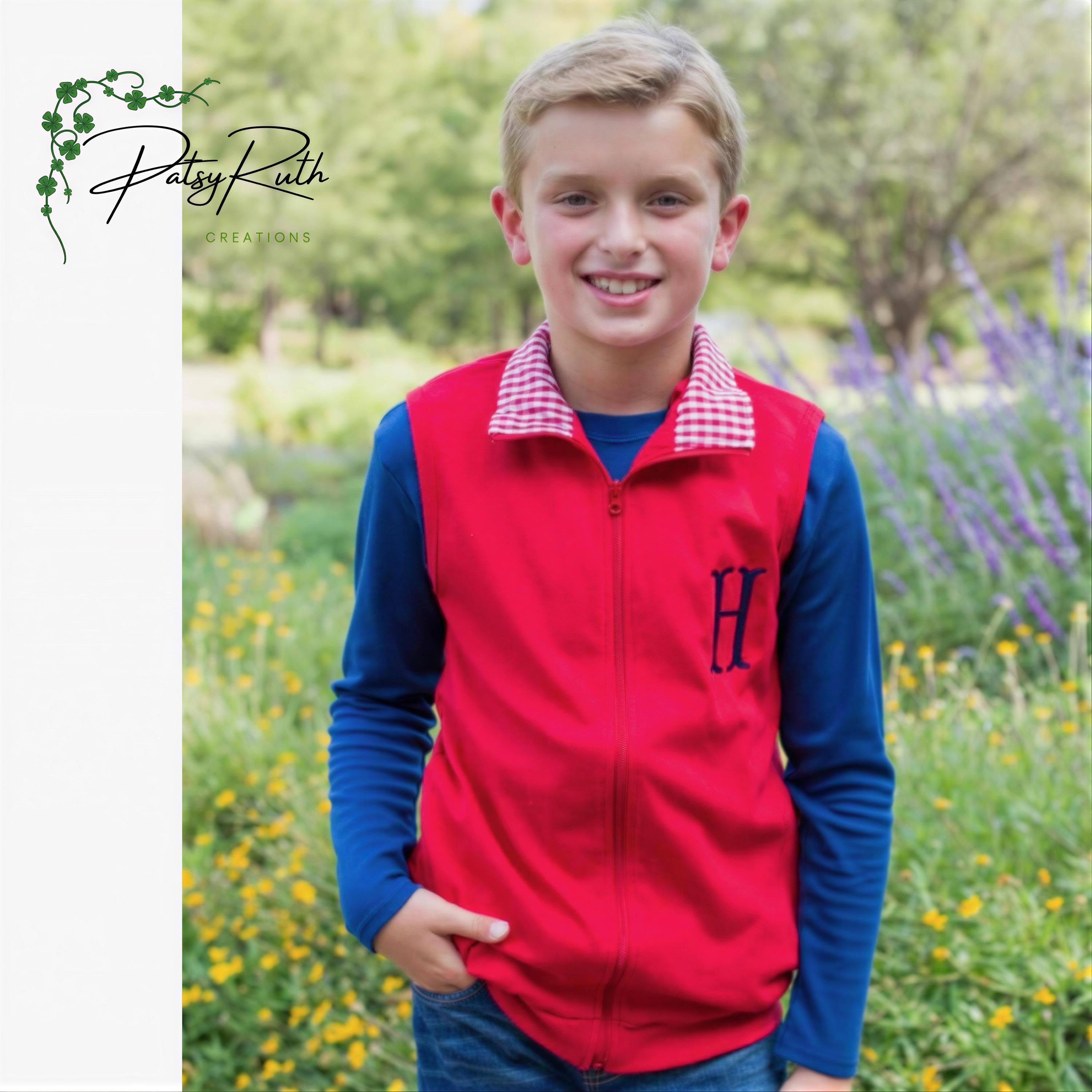 Toddler's Zip Front Vest with Gingham Collar