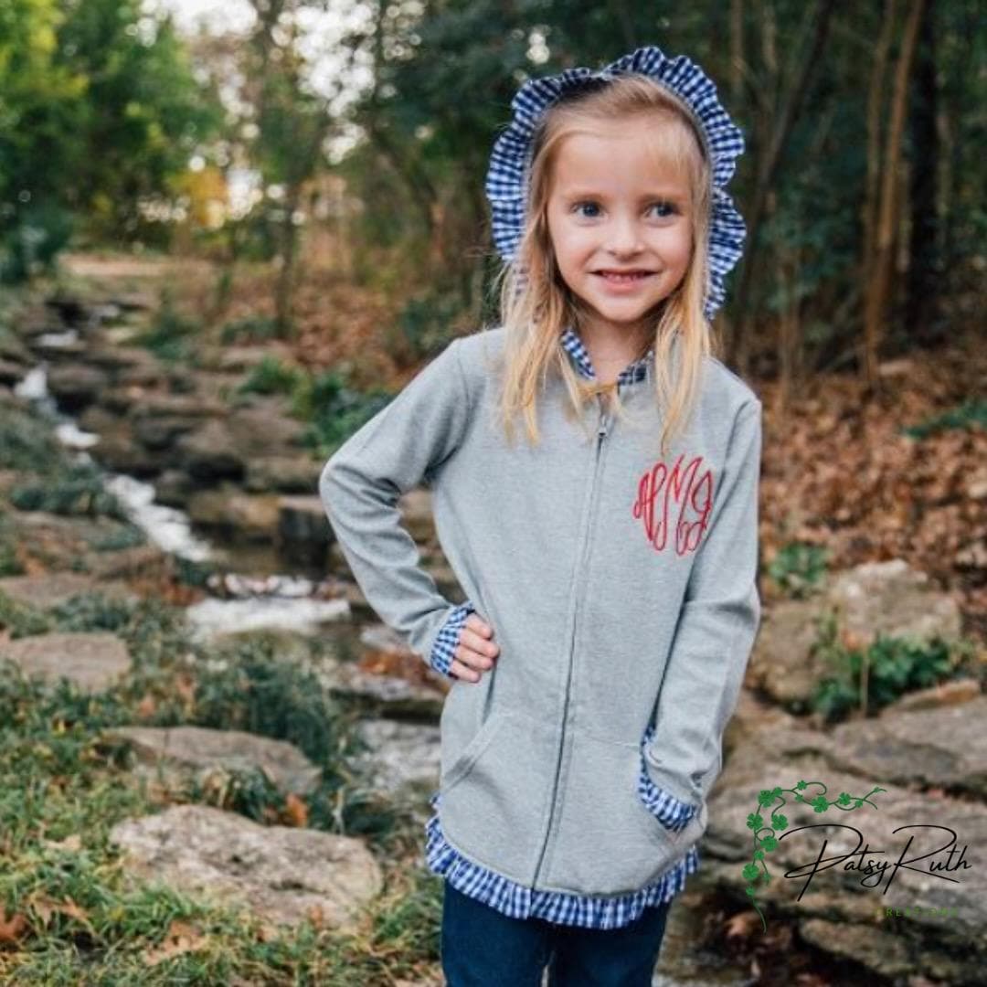 Custom Monogrammed Baby Girls' Hoodie JacketGingham Accents