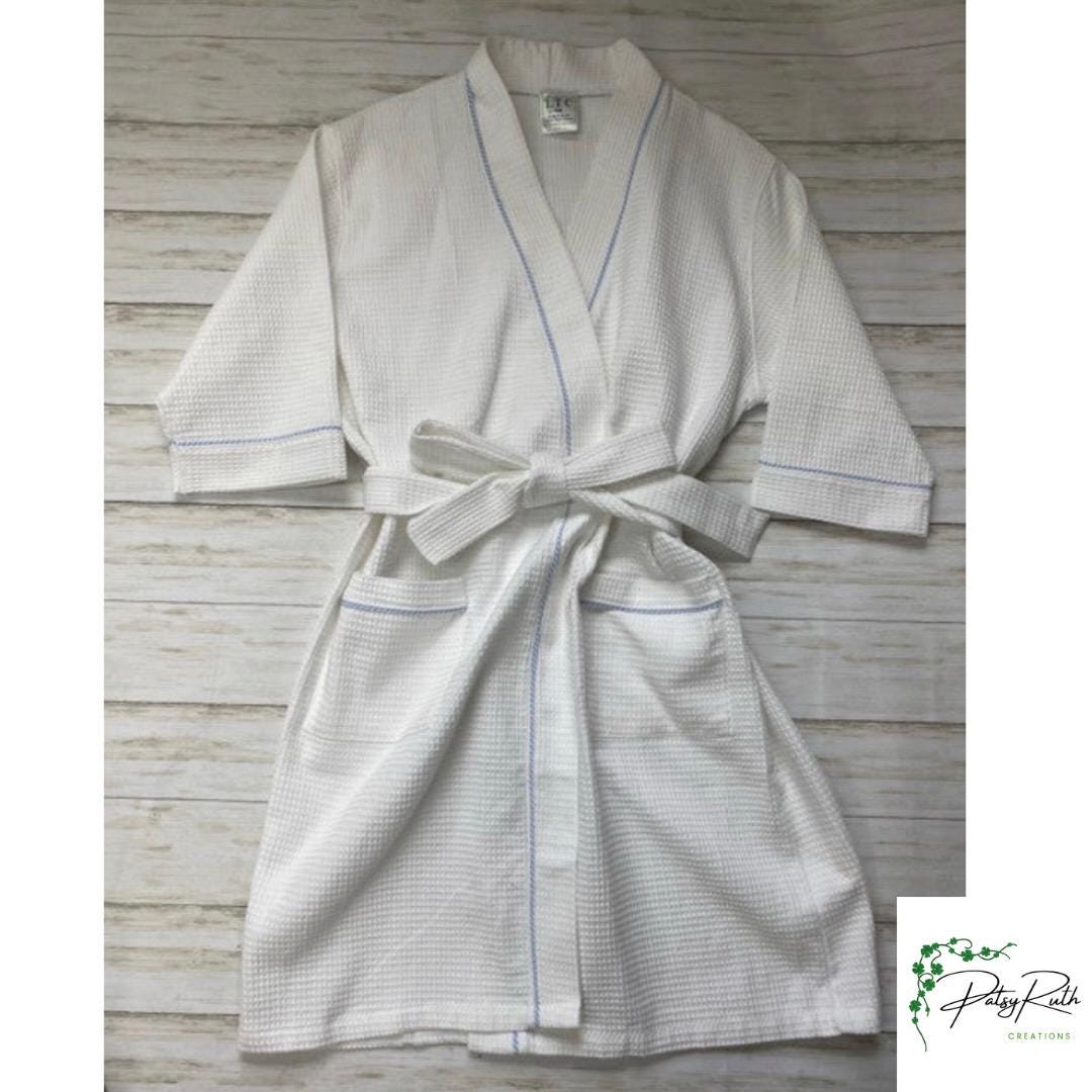 Monogram | Personalized Waffle Robe: Seersucker Trim, Cotton Lounge Wear