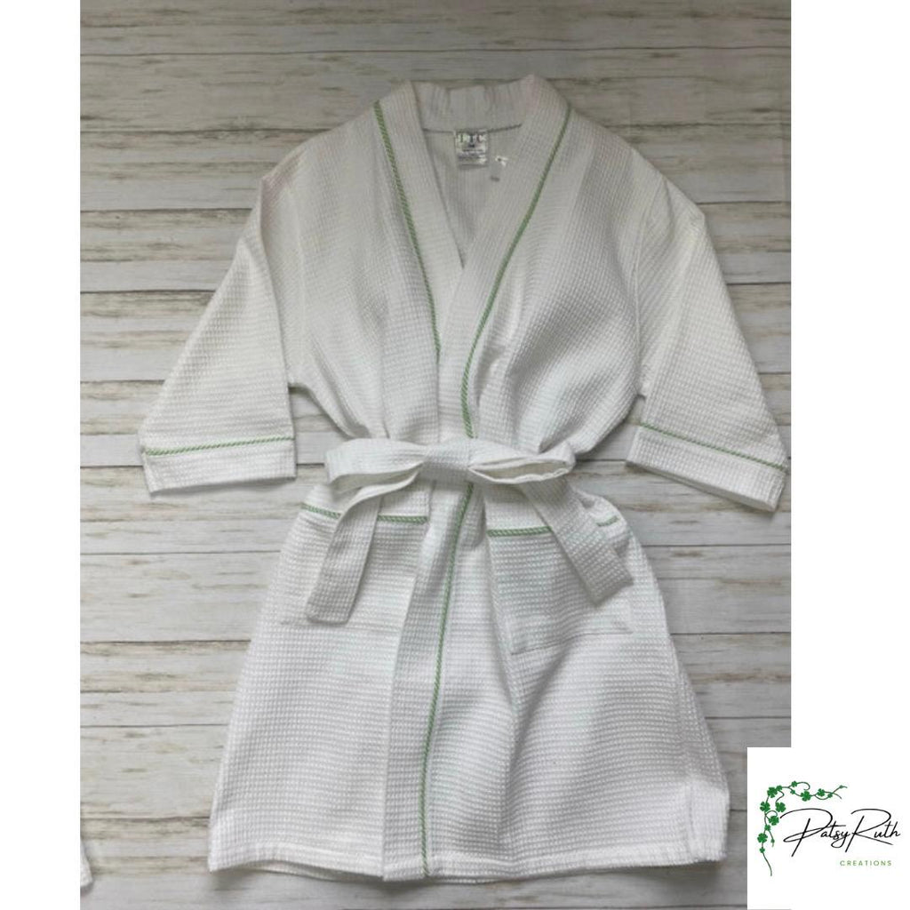 Monogram | Personalized Waffle Robe: Seersucker Trim, Cotton Lounge Wear