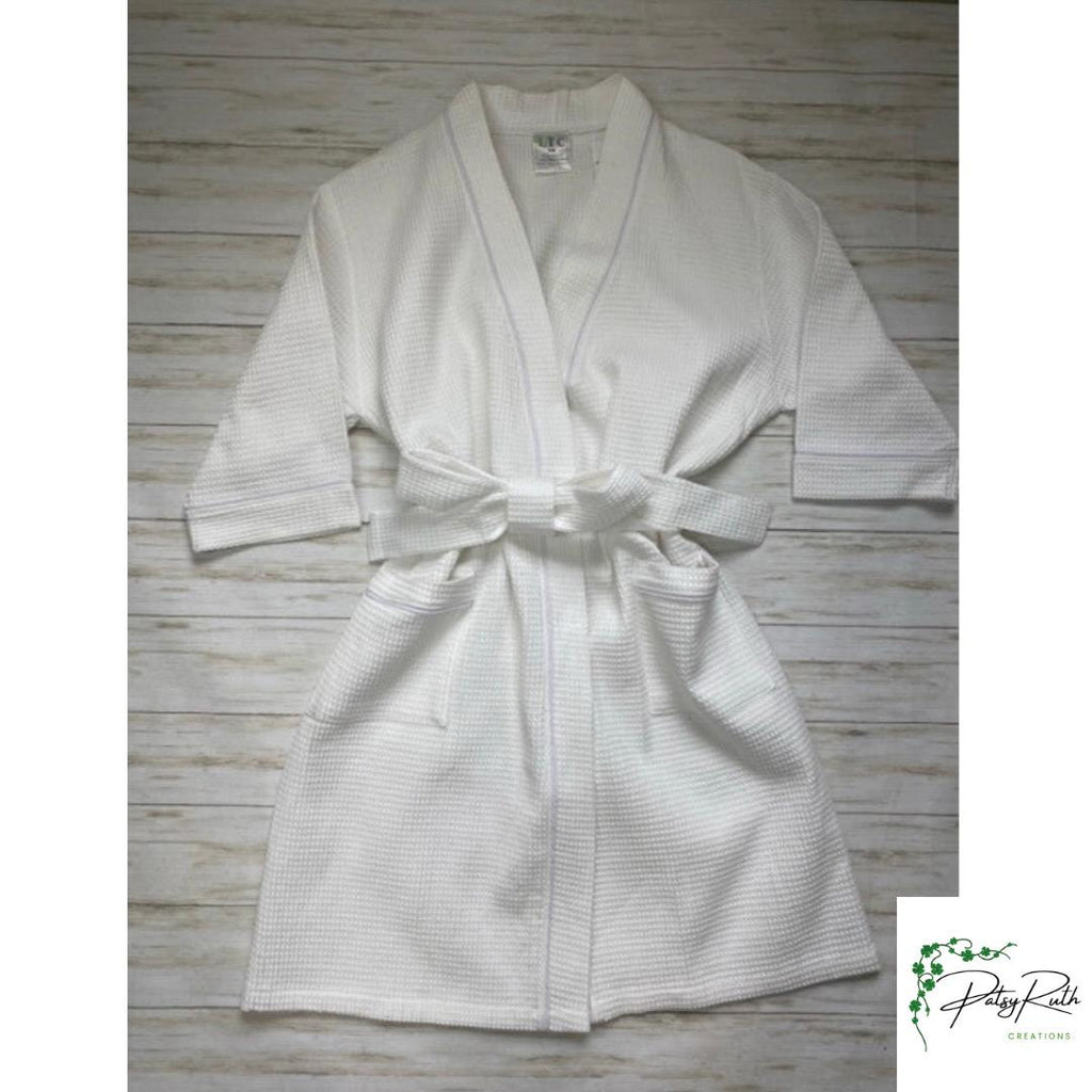 Monogram | Personalized Waffle Robe: Seersucker Trim, Cotton Lounge Wear