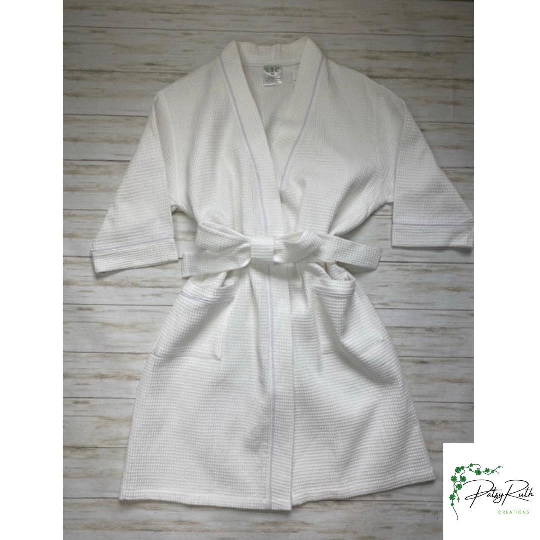 Monogram | Personalized Waffle Robe: Seersucker Trim, Cotton Lounge Wear