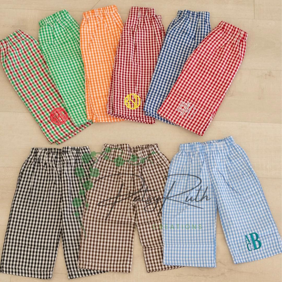 Custom Monogram Toddler Boys' Gingham Pants - Personalized Kids Clothing
