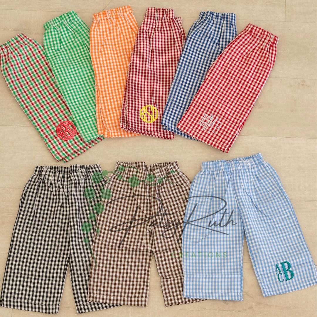 Custom Monogram Baby Boys' Gingham Pants - Personalized Kids Clothing