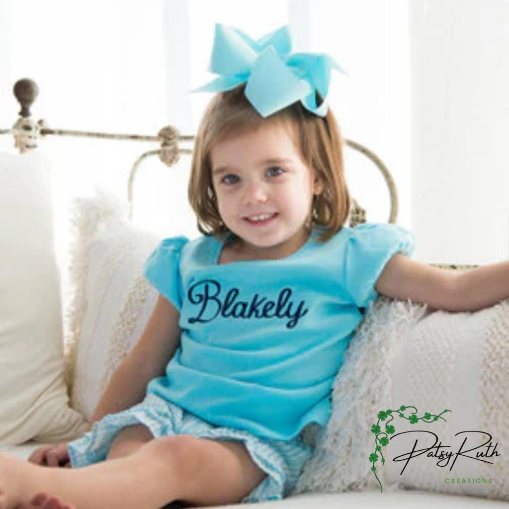 Baby Girls' Monogrammed Puff Sleeve Cotton Shirt: Personalized Ruffle Detail Top