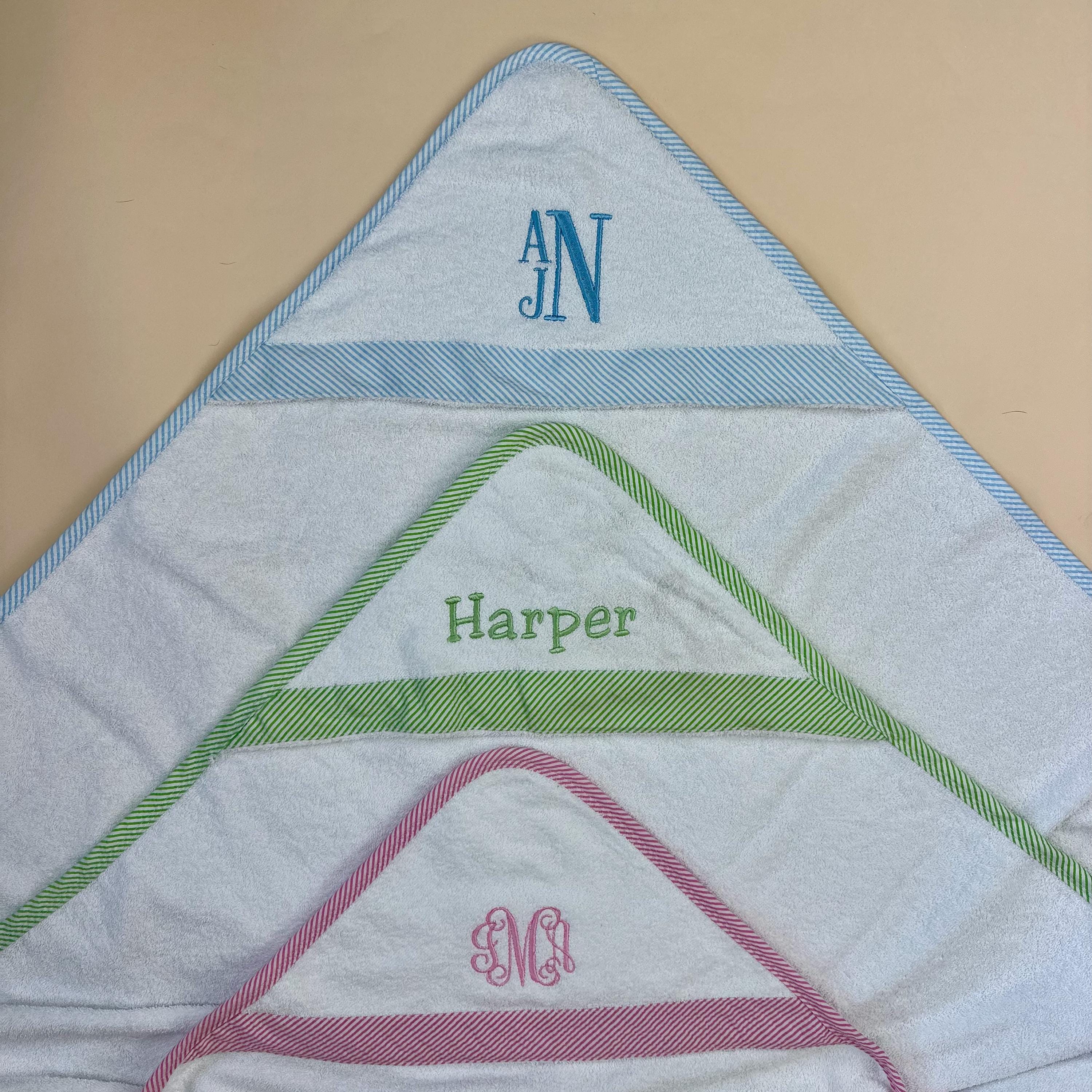 Personalized Baby Hooded Bath Towel - Seersucker Trim